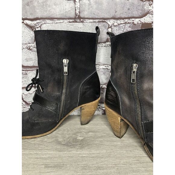 AllSaints Spitalfields Jacks Place Black Leather Zip Heel Strap Boots Women 38EU - Picture 11 of 16